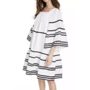 Lisa Marie Fernandez Women's RIC Rac Flare Sleeve Dress White Black Medium Boho